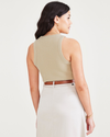 Back view of model wearing Sahara Khaki Rib Tank with Lofi Knit, Slim Fit.