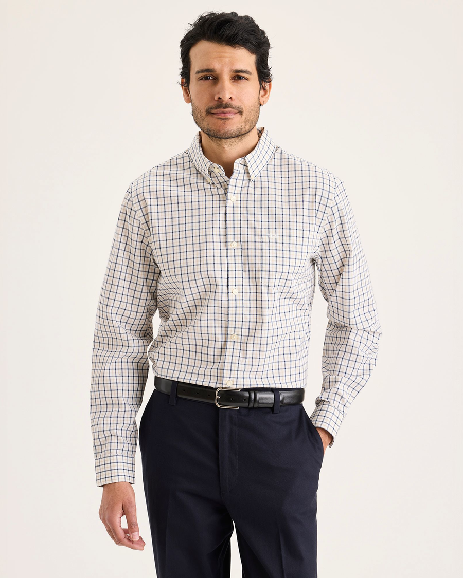 dress shirts dockers Dockers Mens Dress Shirt Size XL 17-17.5 Neck Long Sleeve Plaid Button Down Blue