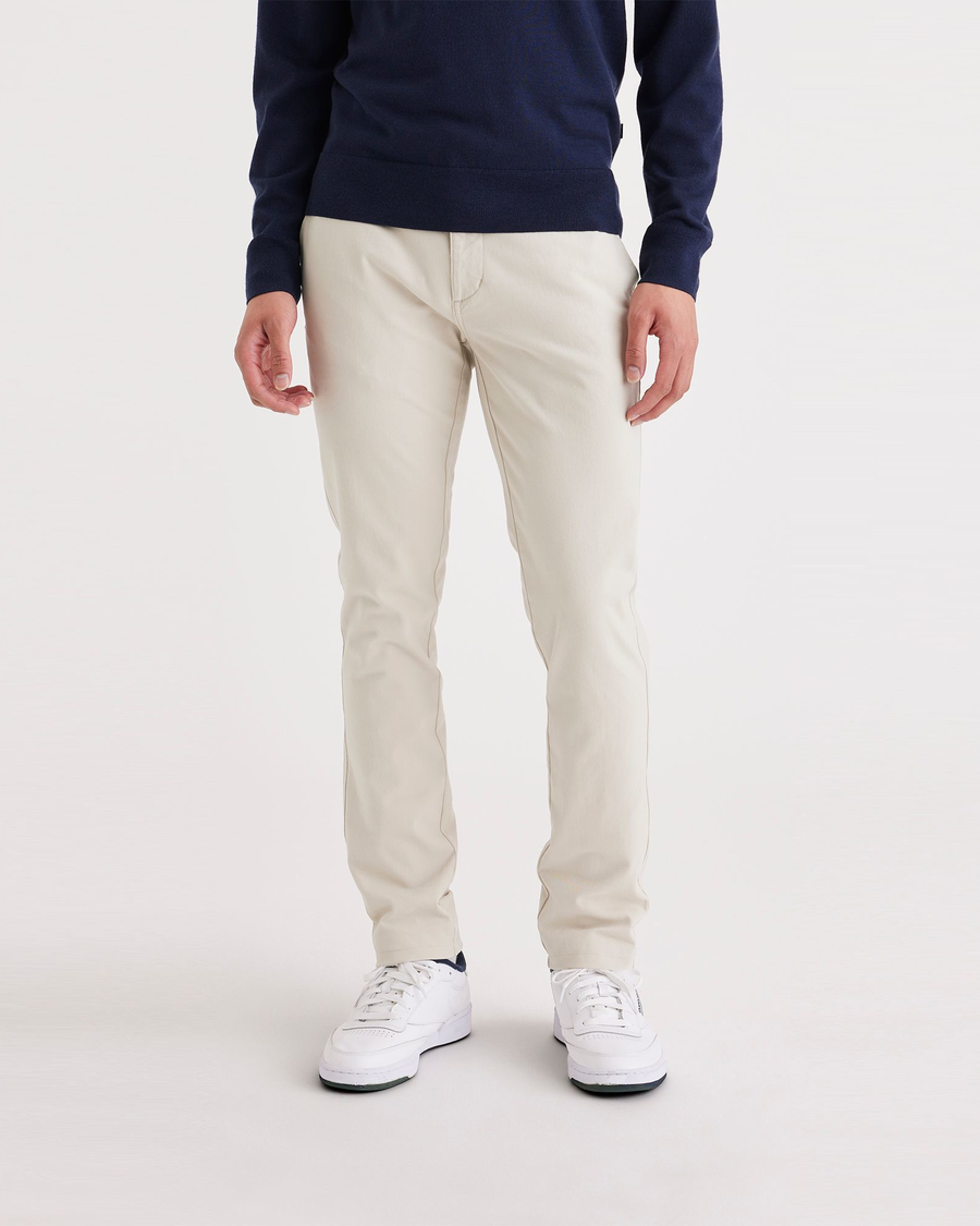 Front view of model wearing Sahara Khaki Ultimate Chinos, Skinny Fit.