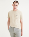 Front view of model wearing Sahara Khaki Wings & Anchor Graphic Tee, Slim Fit.