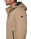 View of model wearing Sahara khaki Flex Tech Welded Flange Hoodie.