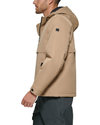 Side view of model wearing Sahara khaki Flex Tech Welded Flange Hoodie.