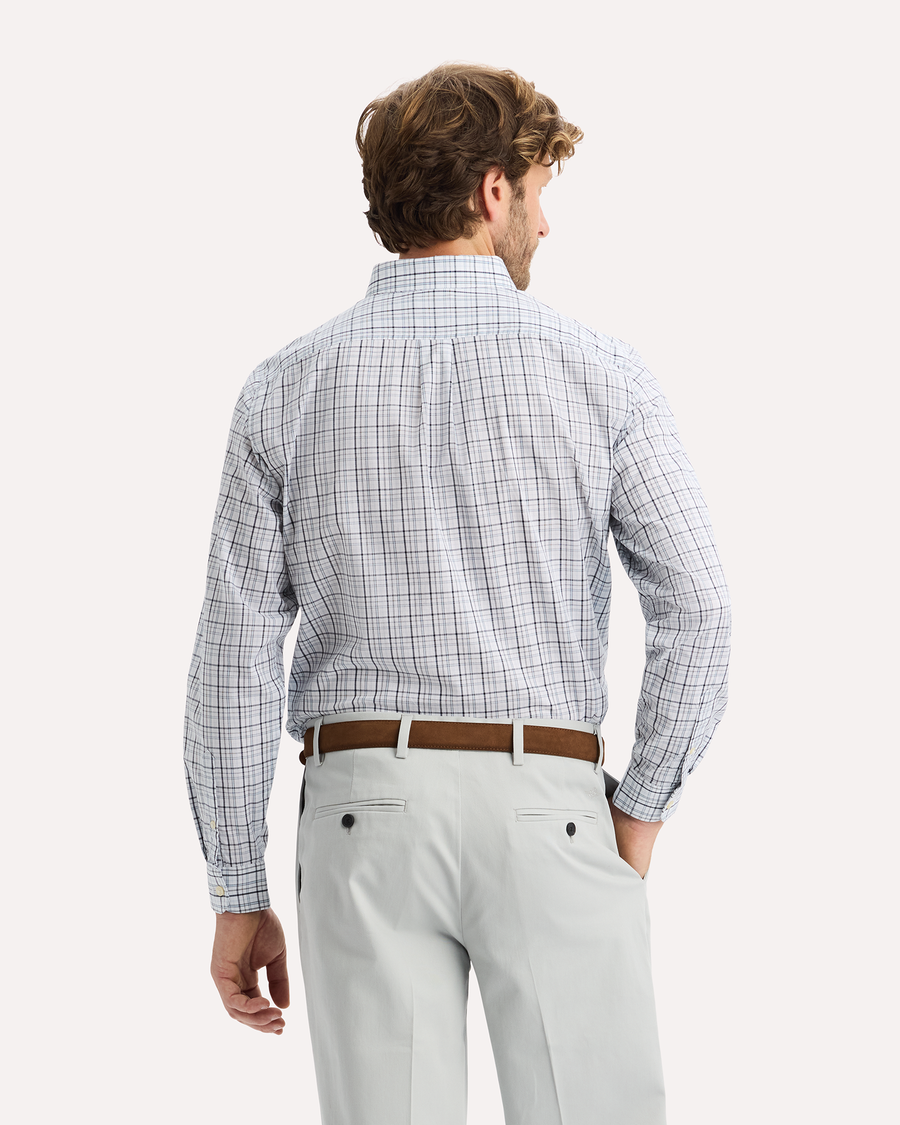 View of model wearing Sailmore Signature Stain Defender Shirt, Classic Fit.