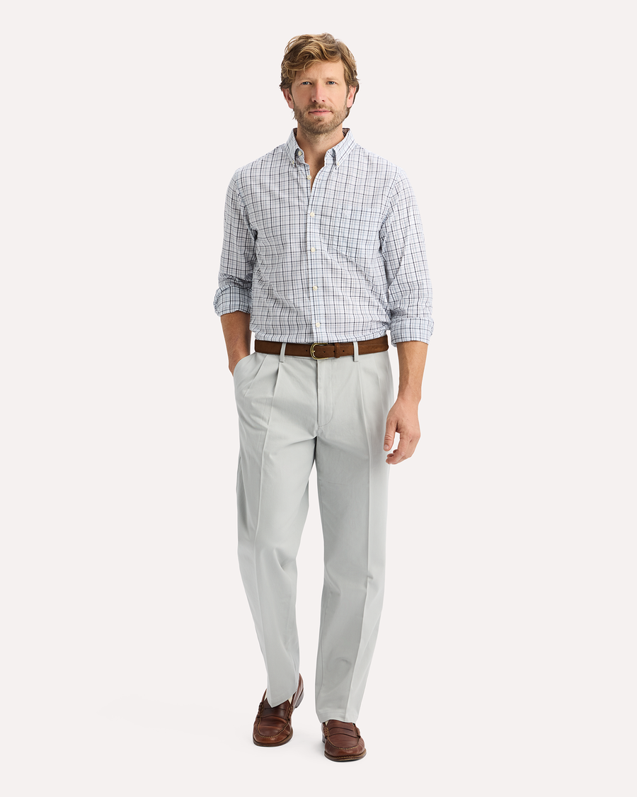 View of model wearing Sailmore Signature Stain Defender Shirt, Classic Fit.