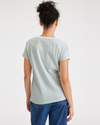 Back view of model wearing Sea Cliff Harbor Grey V-Neck Tee Shirt, Slim Fit.