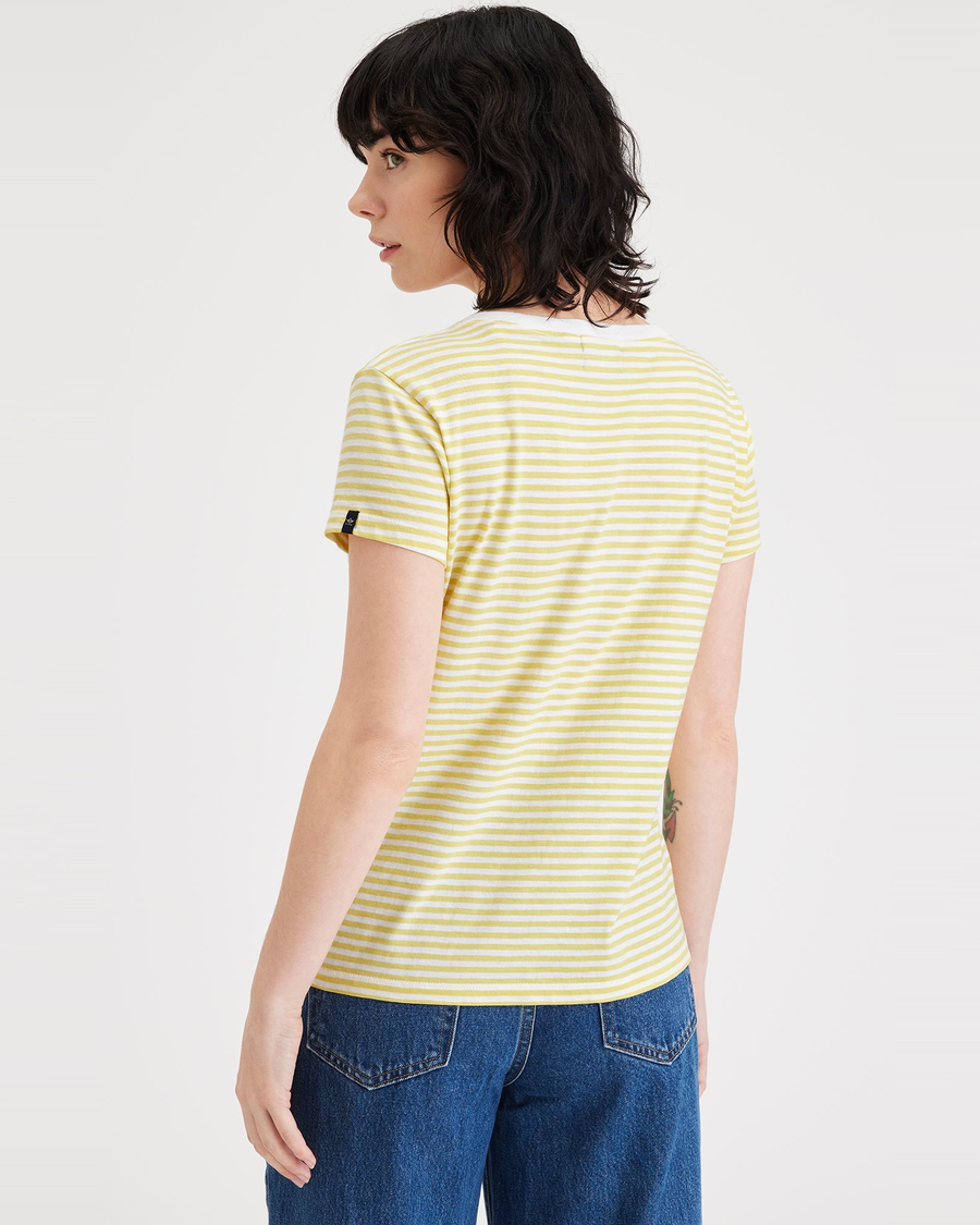Back view of model wearing Sea Cliff Pineapple Slice V-Neck Tee Shirt, Slim Fit.
