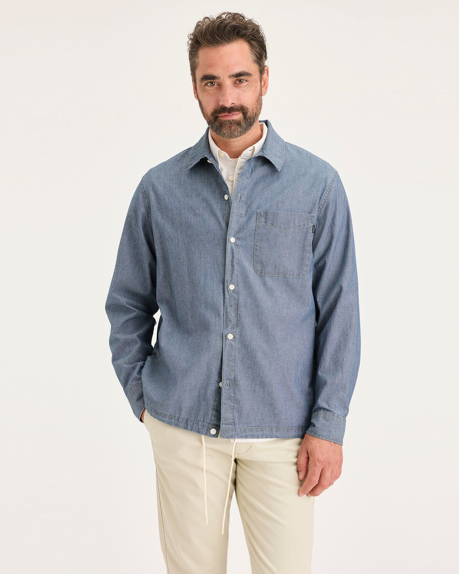 Front view of model wearing Seaview Coaches Shirt Jacket, Relaxed Fit.