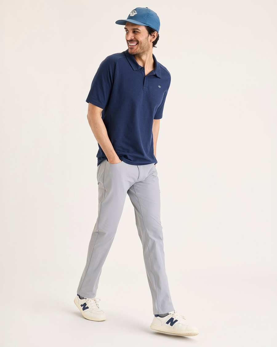 View of model wearing Sharkskin Go Airweave 5-Pocket, Slim Tapered Fit.