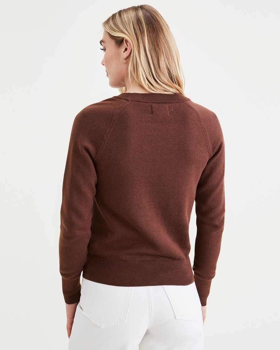 Back view of model wearing Shaved Chocolate Crewneck Sweater, Classic Fit.