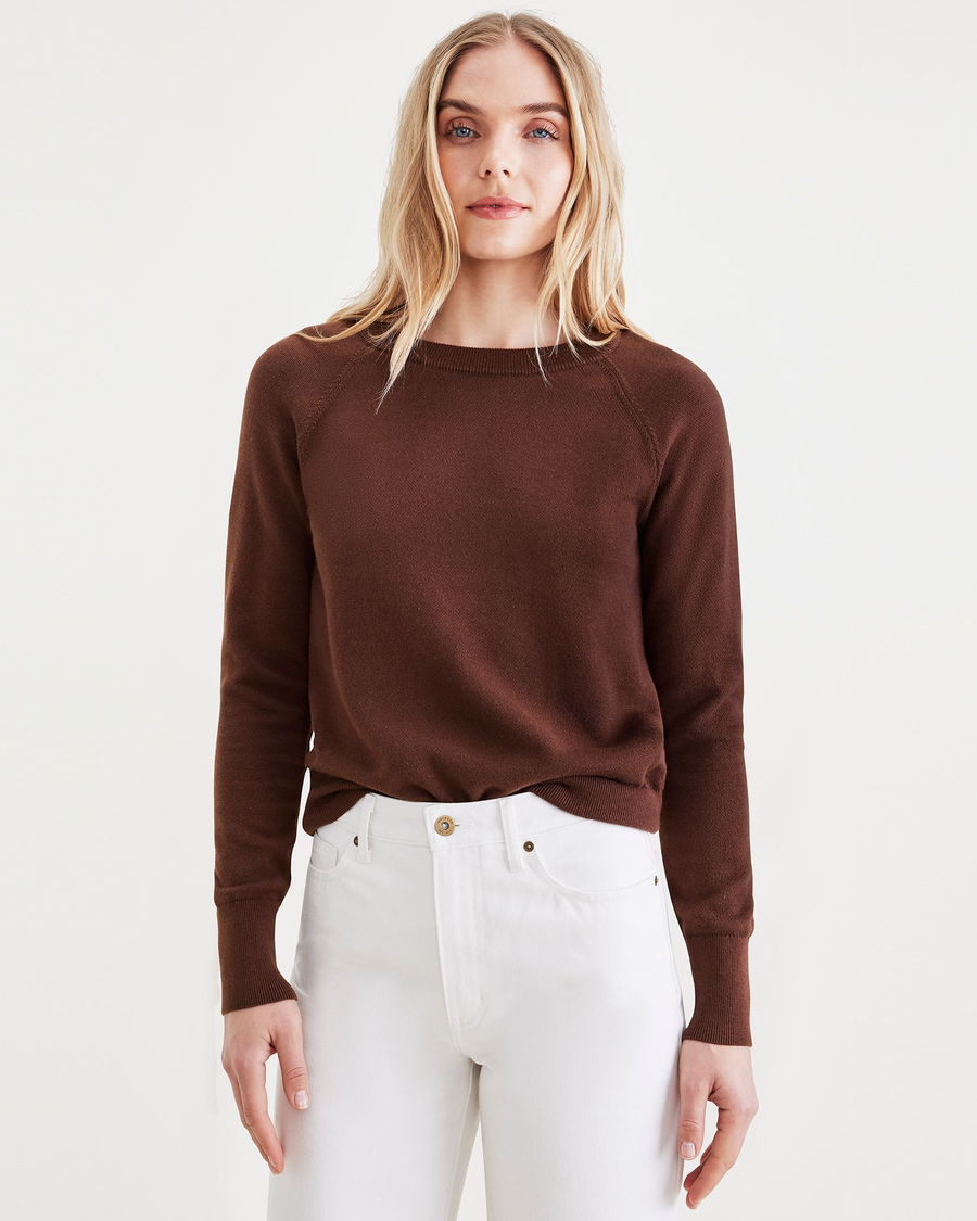 Front view of model wearing Shaved Chocolate Crewneck Sweater, Classic Fit.