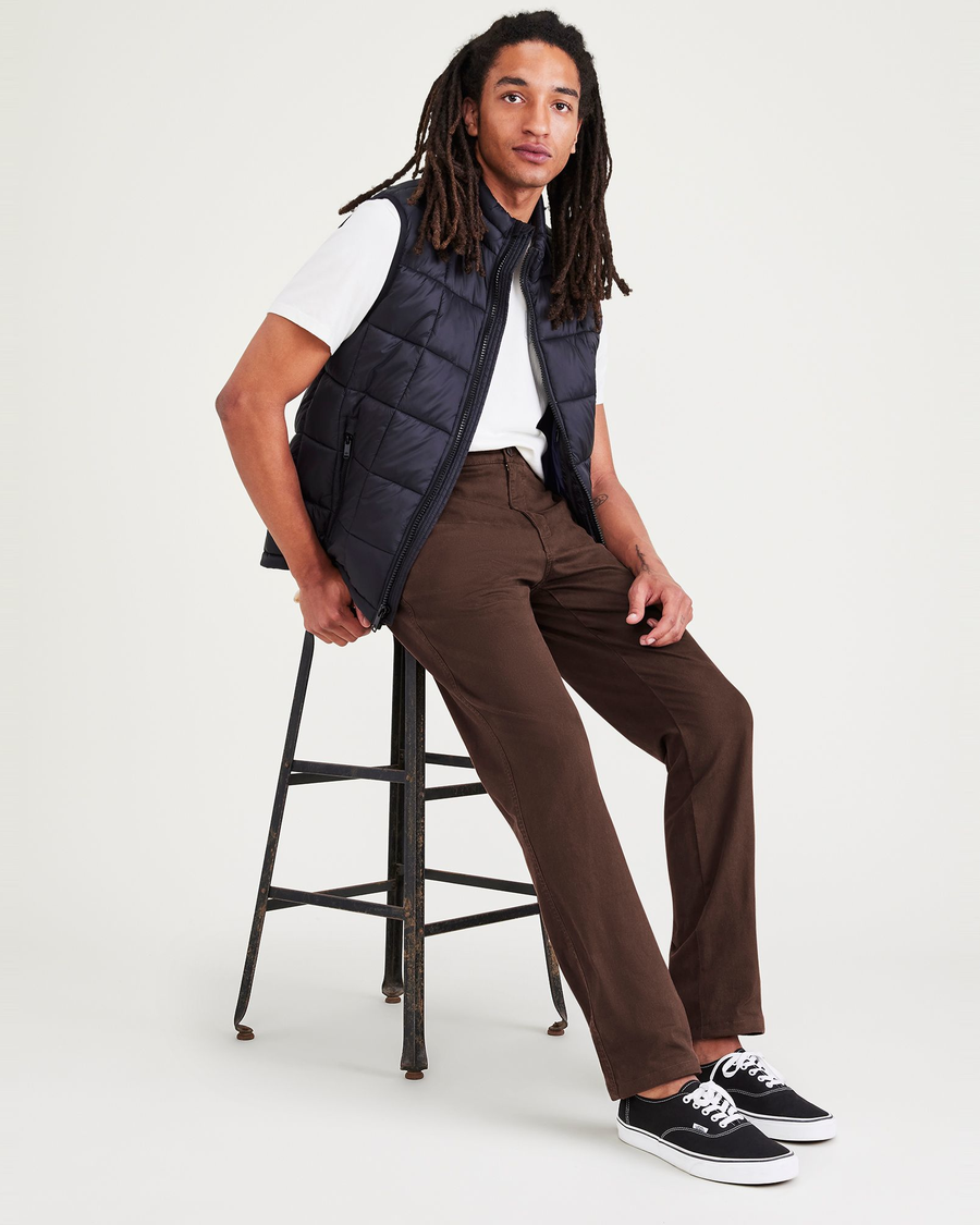 View of model wearing Shaved Chocolate Original Chinos, Slim Fit.
