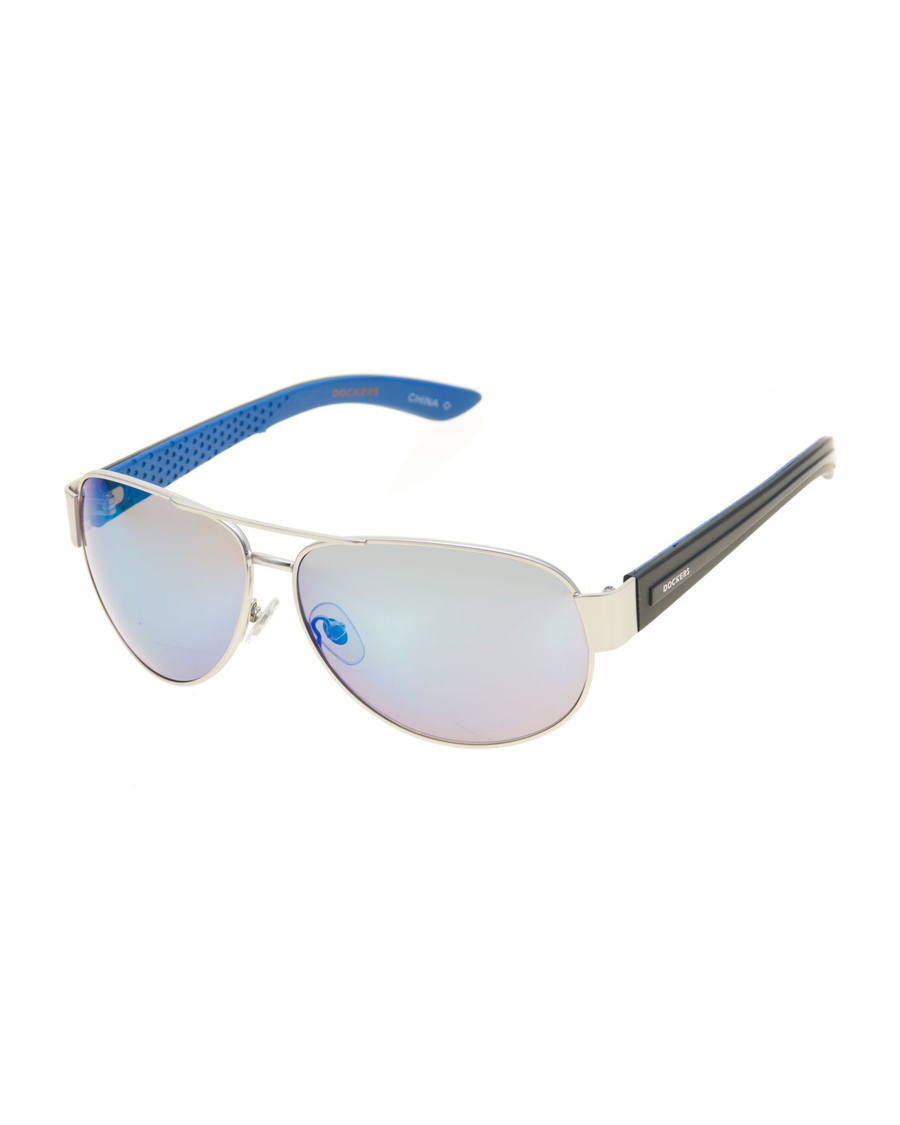 View of  Silver Silver Aviator with Blue Flash Lens.