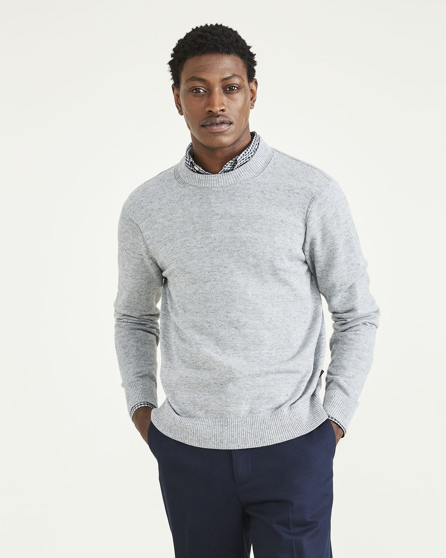 Front view of model wearing Smokestack Heather Crewneck Sweater, Regular Fit (Big and Tall).