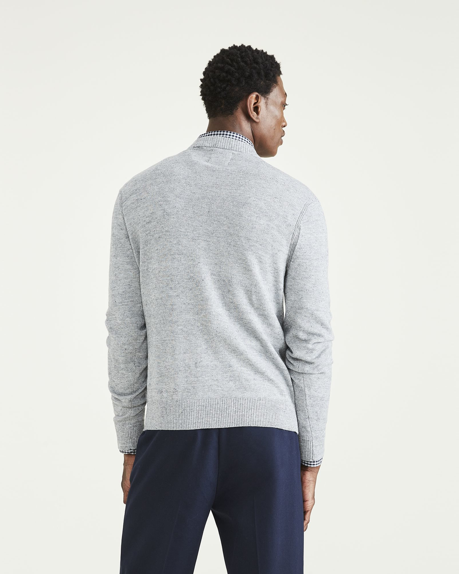 Back view of model wearing Smokestack Heather Crewneck Sweater, Regular Fit.