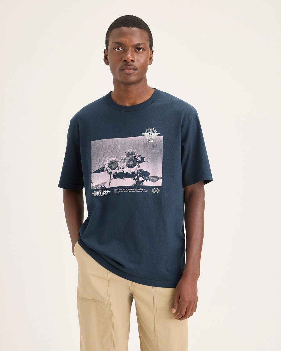 Front view of model wearing Stratified Sea Eighty-Six Tee, Relaxed Fit.