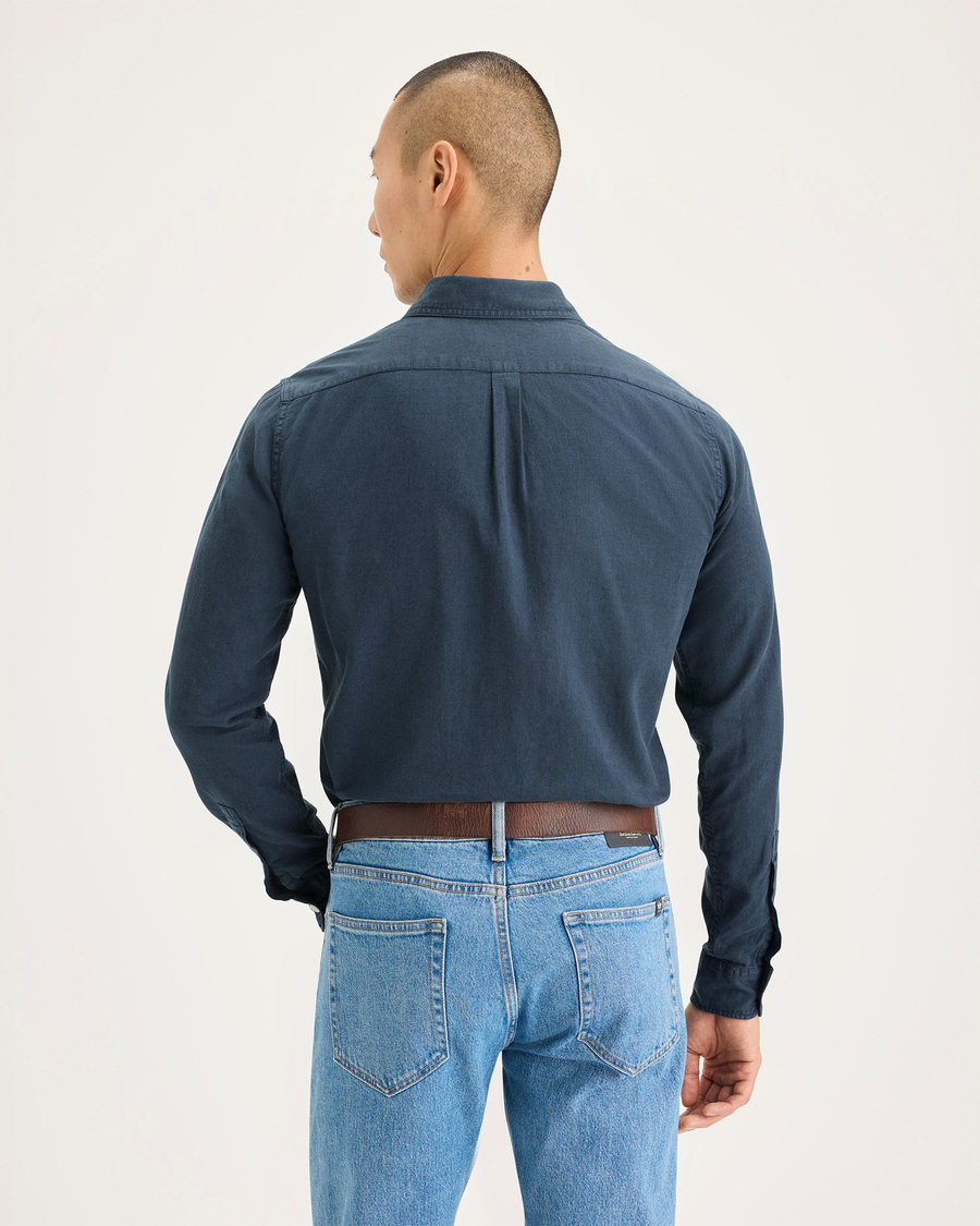 Back view of model wearing Stratified Sea Original Button Up, Slim Fit.