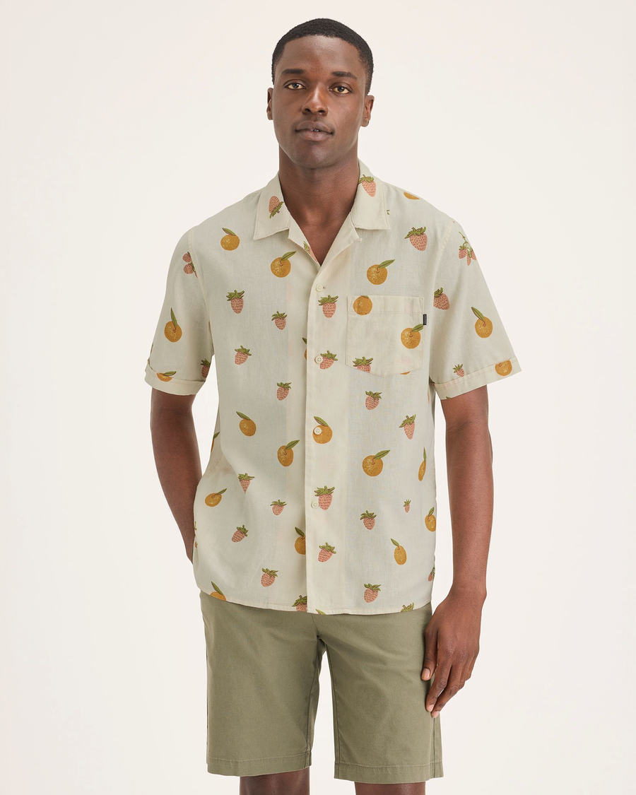 Front view of model wearing Summer Earth Camp Collar Shirt, Regular Fit.