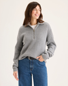 Front view of model wearing Superb Grey Goose Quarter Zip Sweater, Regular Fit.