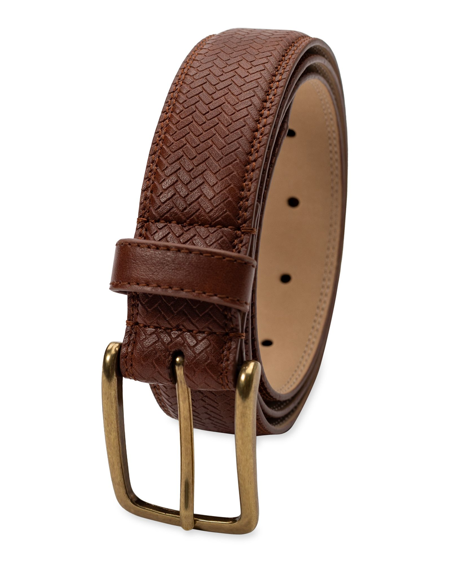 View of  Tan Feather Edge Basketweave Belt, 32 MM.