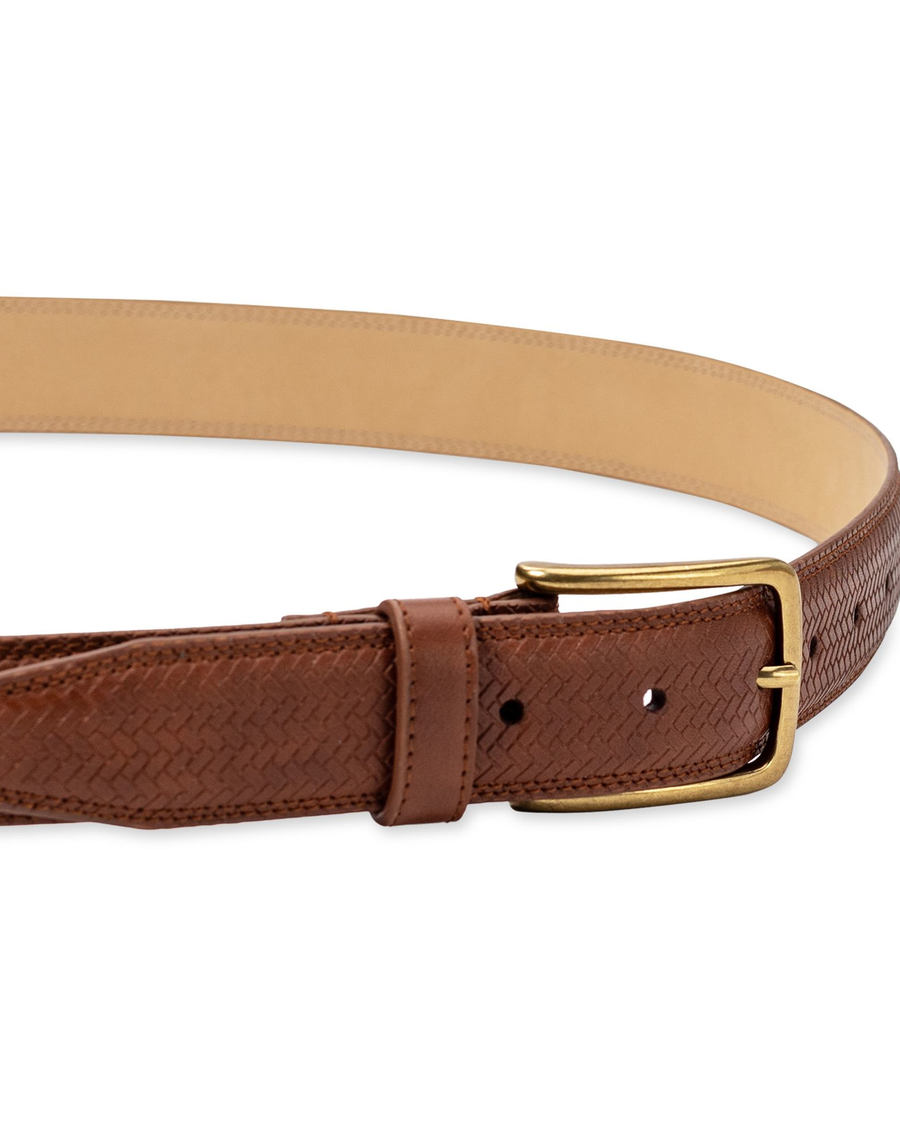 View of  Tan Feather Edge Basketweave Belt, 32 MM.