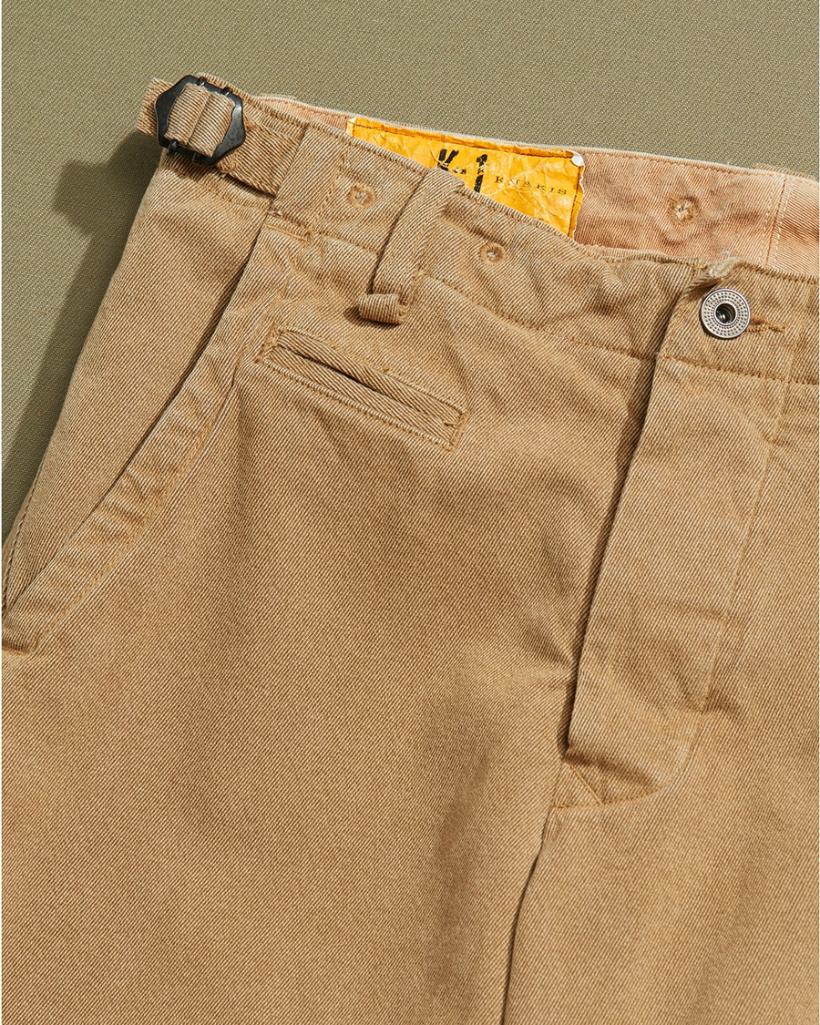 View of model wearing Tan K-1 Tan Canvas Pants - 30 x 31.