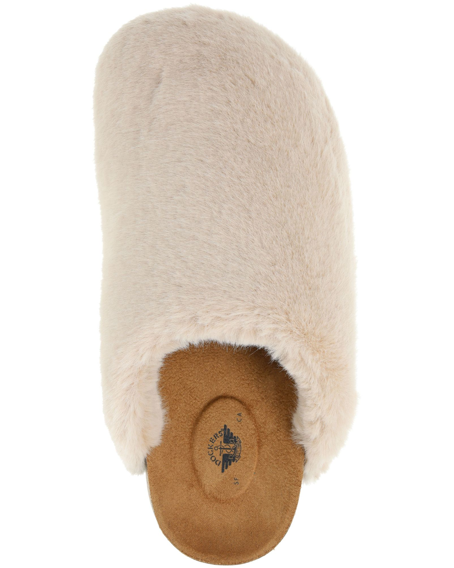 View of  Tan Luxe Faux Fur Slip-on Clog.