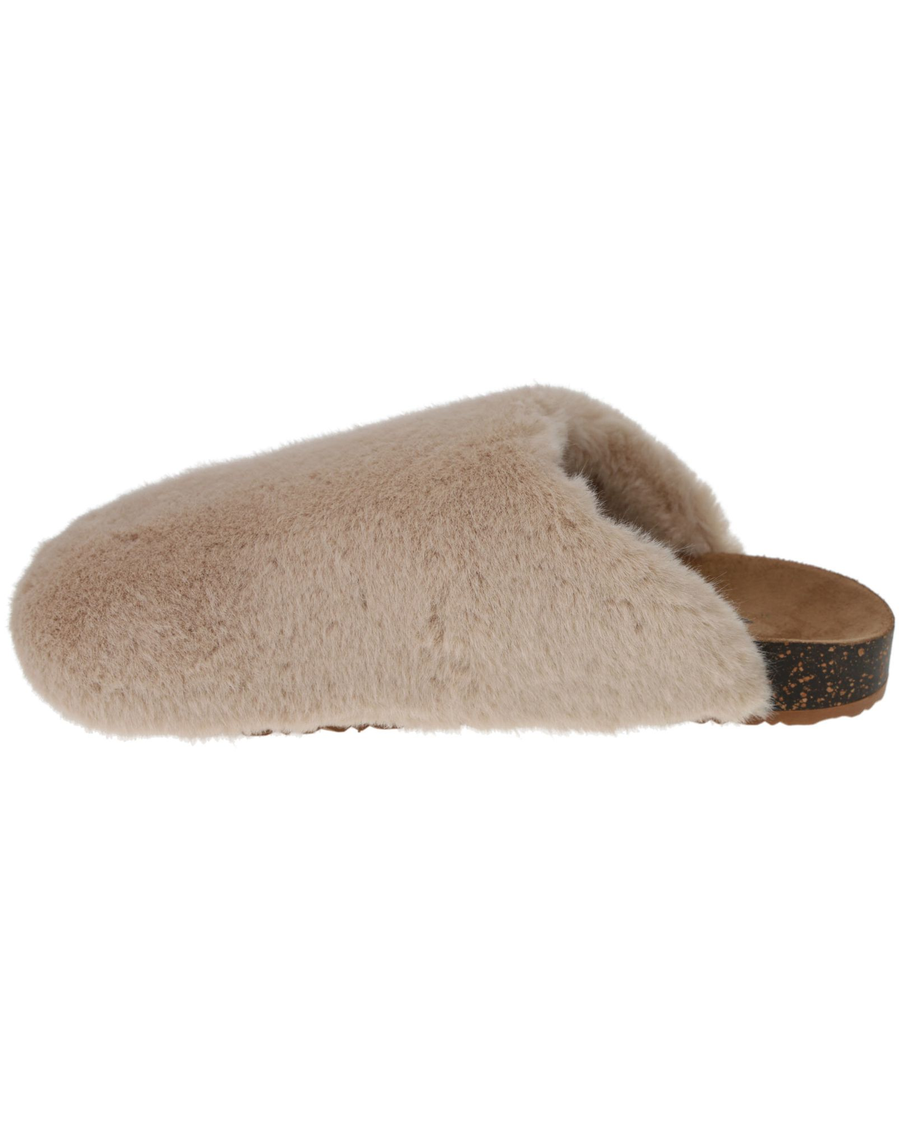 View of  Tan Luxe Faux Fur Slip-on Clog.