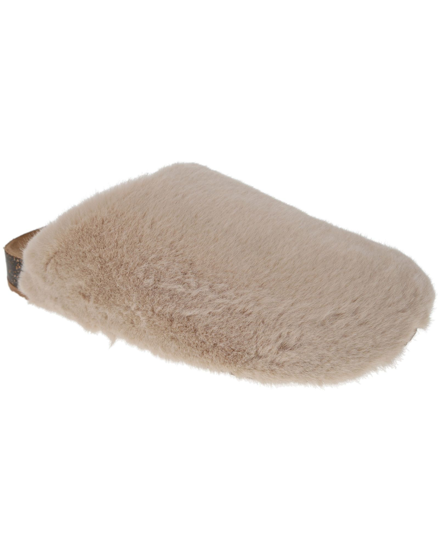 Front view of  Tan Luxe Faux Fur Slip-on Clog.