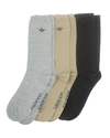 Front view of  Tan Multi Flat Knit Crew Socks with Embroidery, 3 Pack.