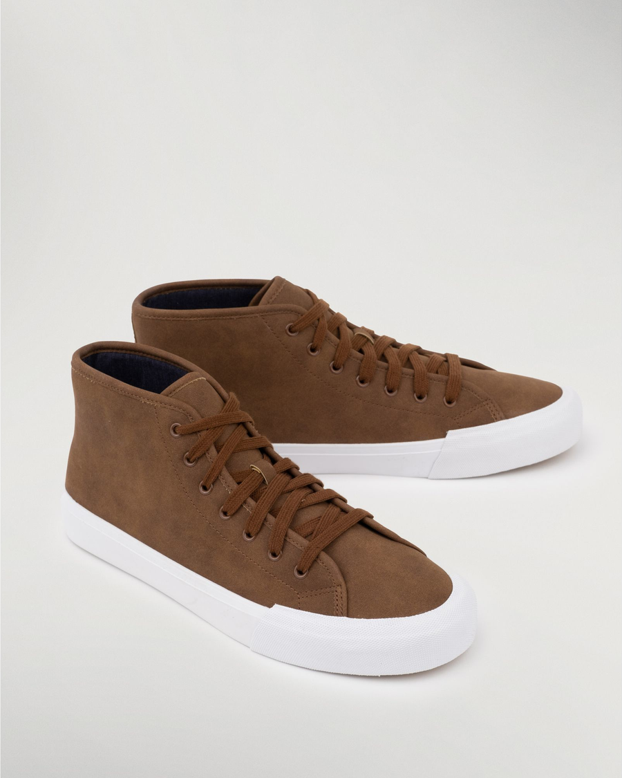 Front view of  Tan Synthetic Suede Forbes High Top Sneakers.