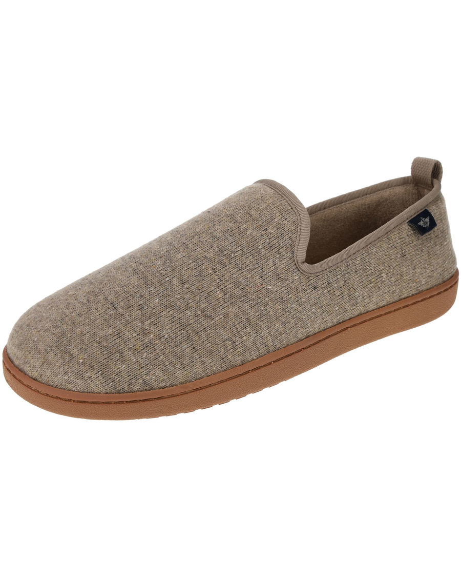Front view of  Taupe Knit Slip-on Slippers.