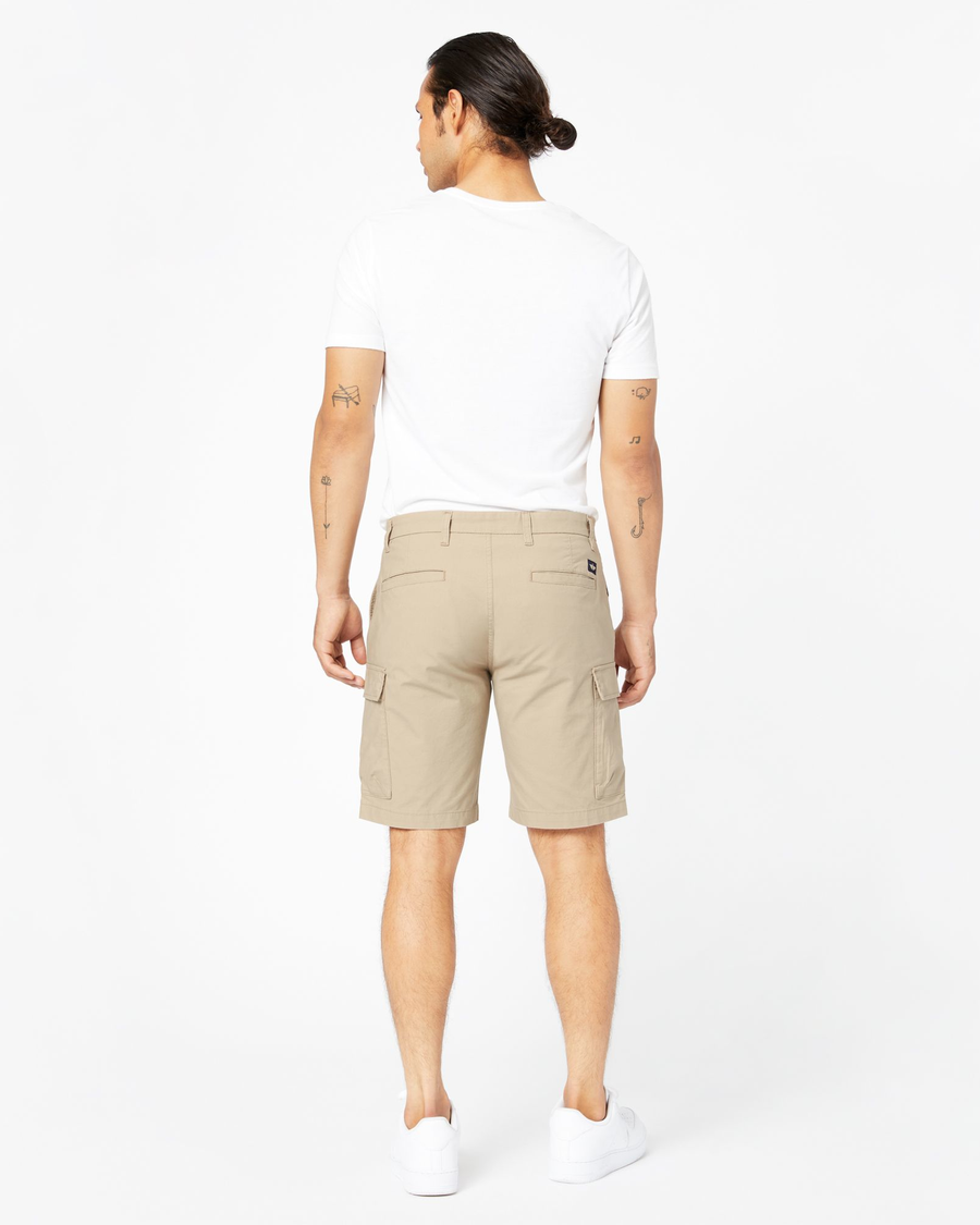 Back view of model wearing Taupe Sand Smart 360 Tech Cargo 9" Shorts (Big and Tall).