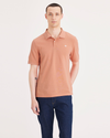 Front view of model wearing Tawny Orange Rib Collar Polo, Slim Fit.