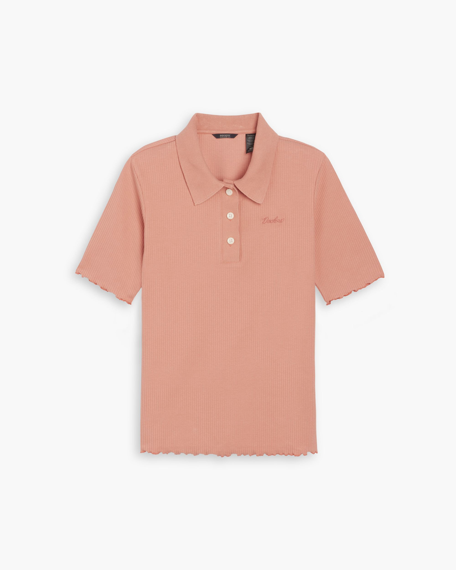 View of model wearing Tawny Orange Ribbed Polo, Slim Fit.