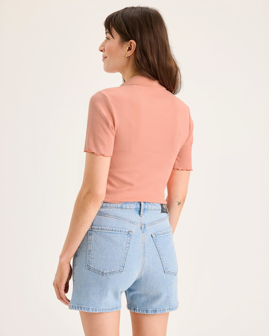 Back view of model wearing Tawny Orange Ribbed Polo, Slim Fit.