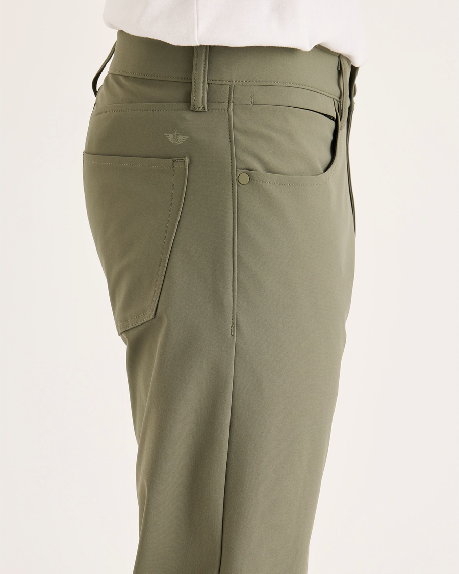 Side view of model wearing Tea Leaf Go Airweave 5-Pocket, Straight Fit.