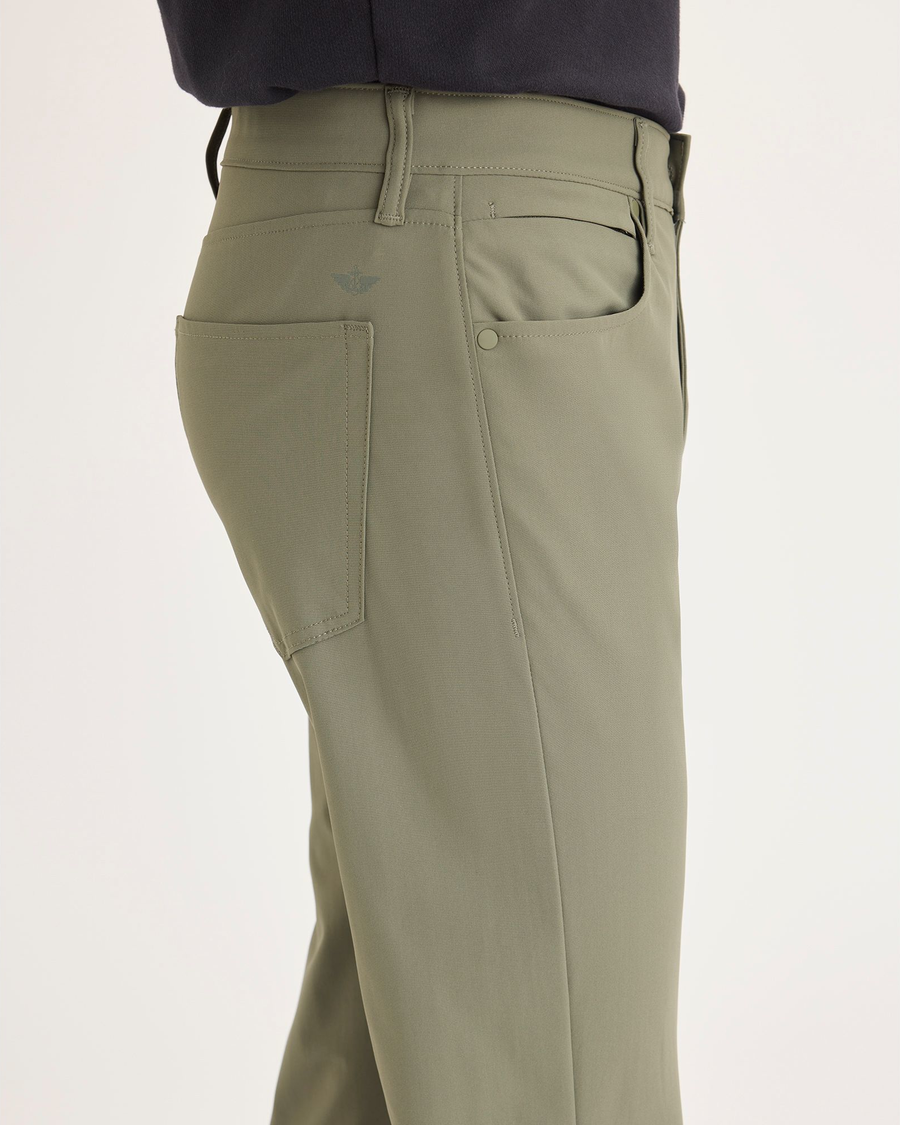 Side view of model wearing Tea Leaf Go Airweave Chino, Slim Tapered Fit.