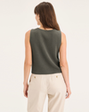 Back view of model wearing Tea Leaf Sweater Tank, Regular Fit.