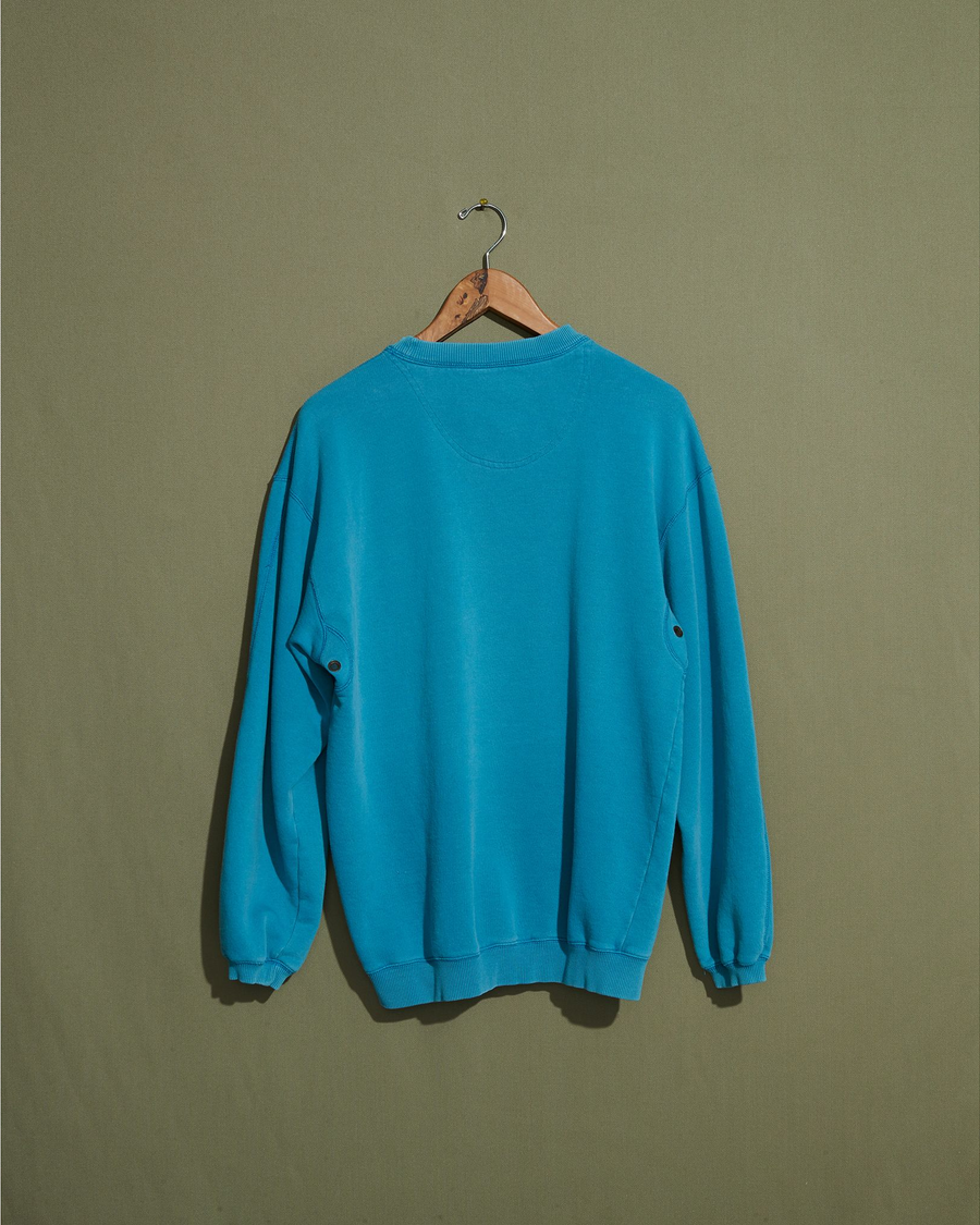 Back view of model wearing Teal Dockers Sport, Crewneck Sweatshirt - M.