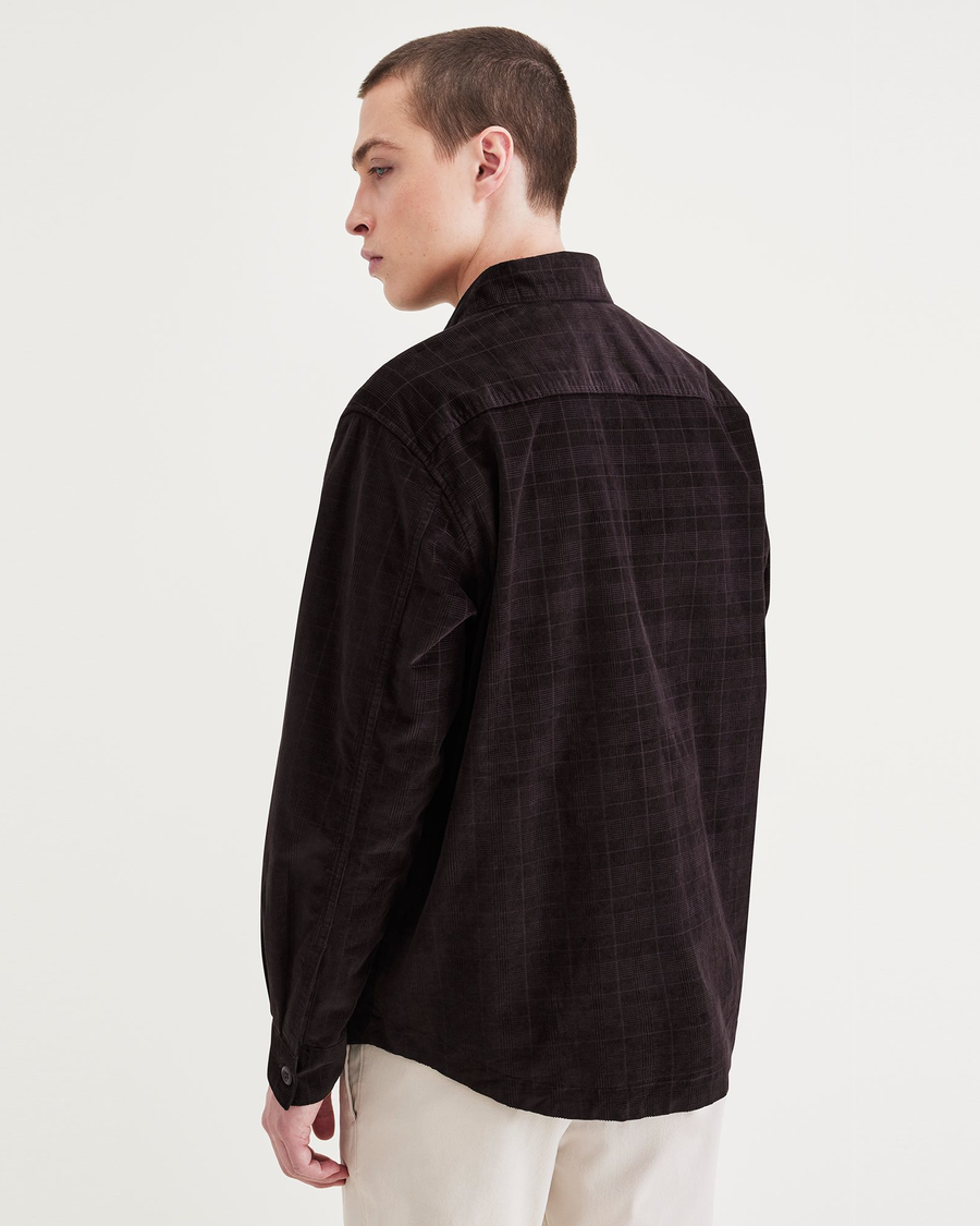 Back view of model wearing Tempo Black Bean Overshirt, Relaxed Fit: Premium Edition.