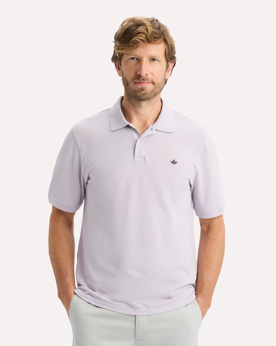 View of model wearing Thistle Rib Collar Polo, Slim Fit.