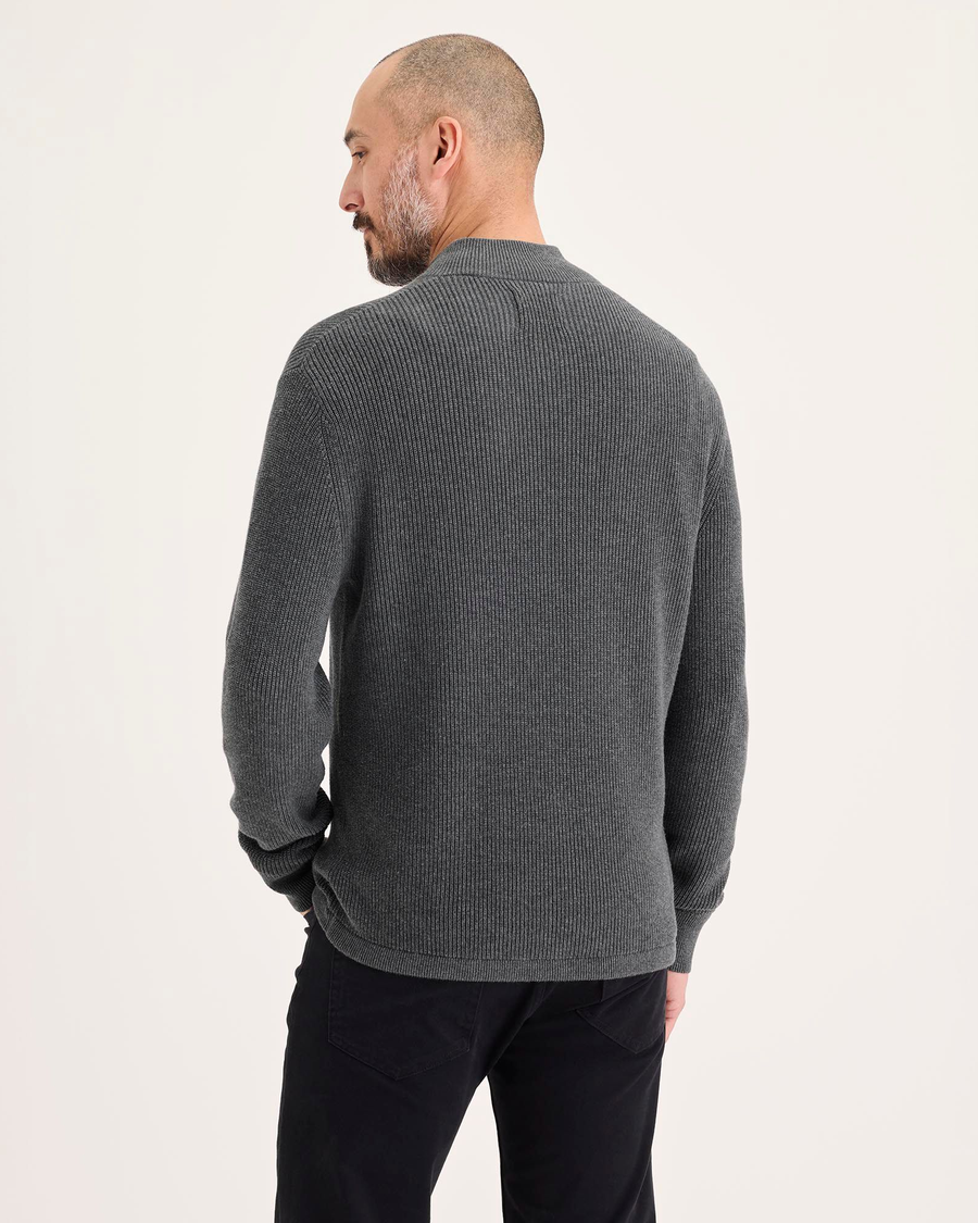 Back view of model wearing Thunderstorm Grey 1/4 Zip Sweater, Regular Fit.