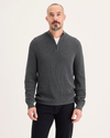 Front view of model wearing Thunderstorm Grey 1/4 Zip Sweater, Regular Fit.