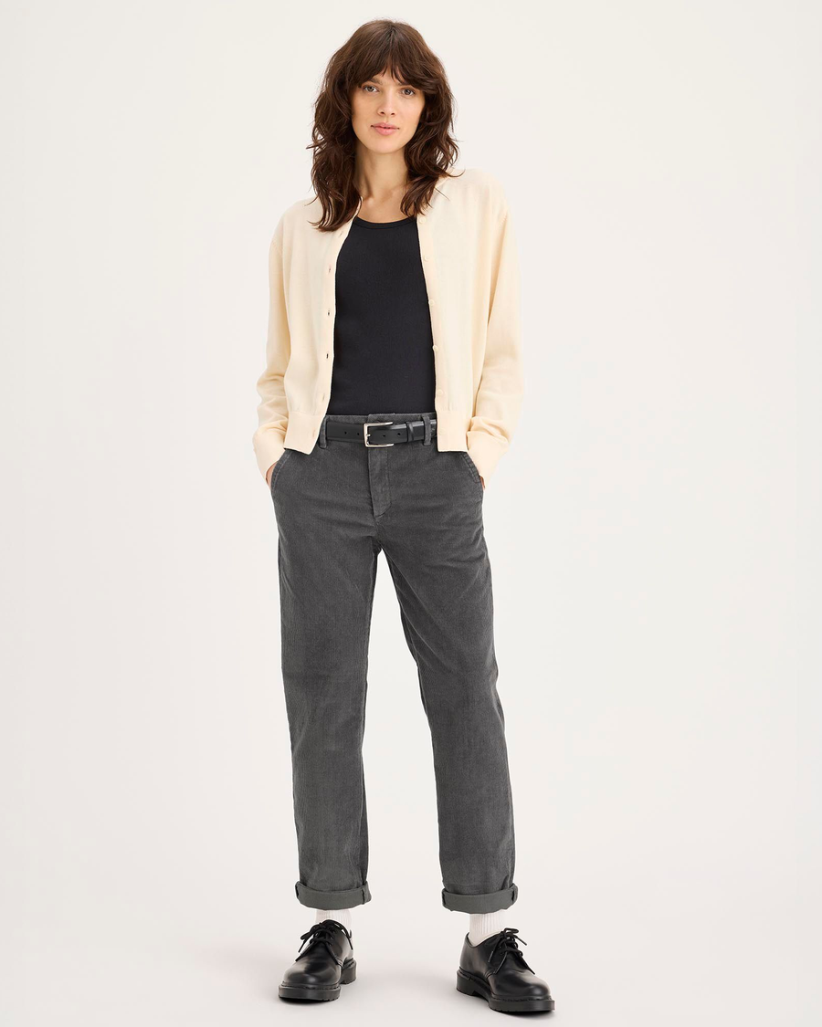 Front view of model wearing Thunderstorm Grey Weekend Chino, Slim Fit.