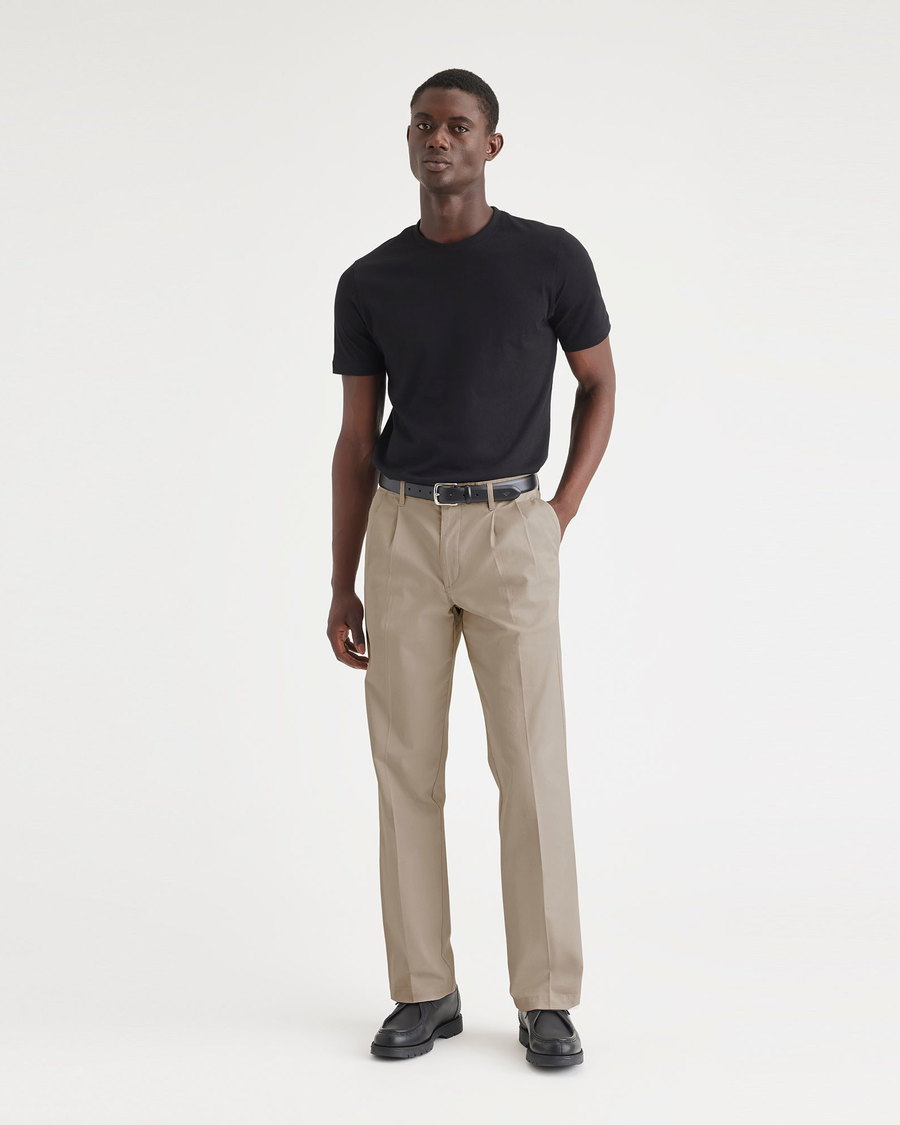 Front view of model wearing Timber Wolf Essential Chinos, Pleated, Classic Fit.