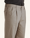 View of model wearing Timber Wolf Signature Khakis, Pleated, Classic Fit (Big and Tall).