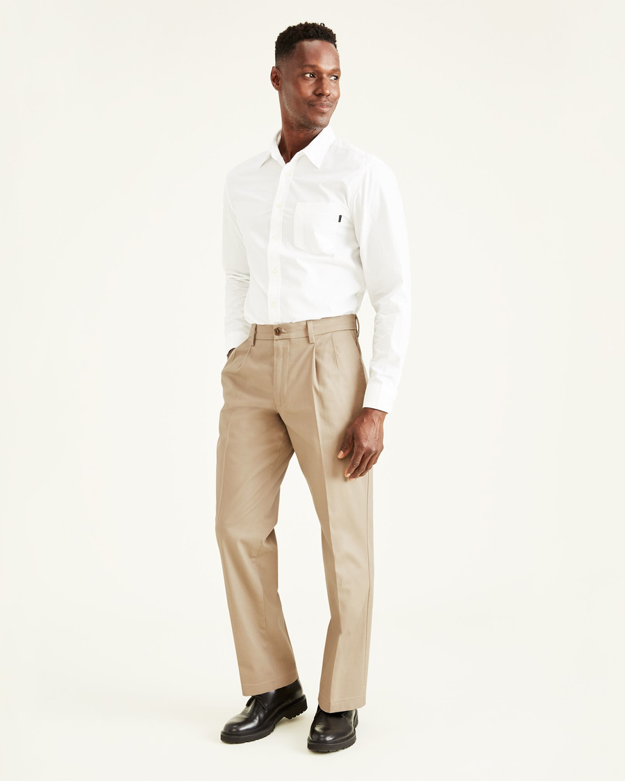 Front view of model wearing Timber Wolf Signature Khakis, Pleated ...