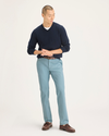 Front view of model wearing Tourmaline Ultimate Chinos, Slim Fit.