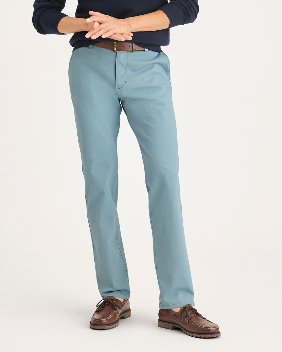 Front view of model wearing Tourmaline Ultimate Chinos, Slim Fit.