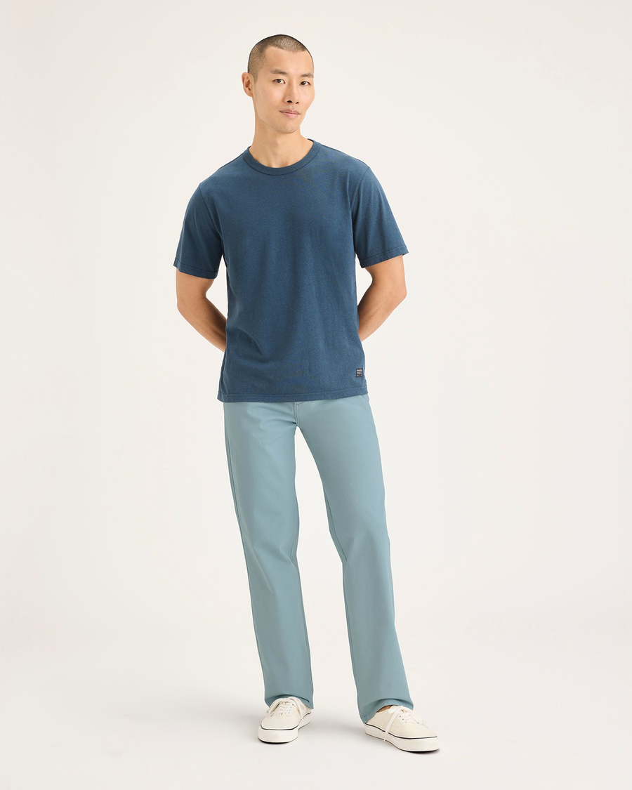 Front view of model wearing Tourmaline Ultimate Chinos, Straight Fit.